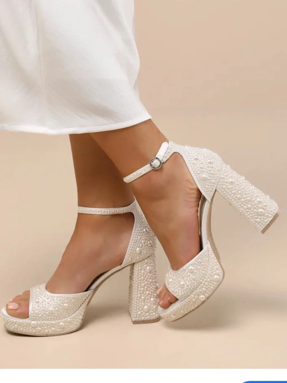 Dolce Vita Pandro Pearl-Embellished Platform Heel in Ivory